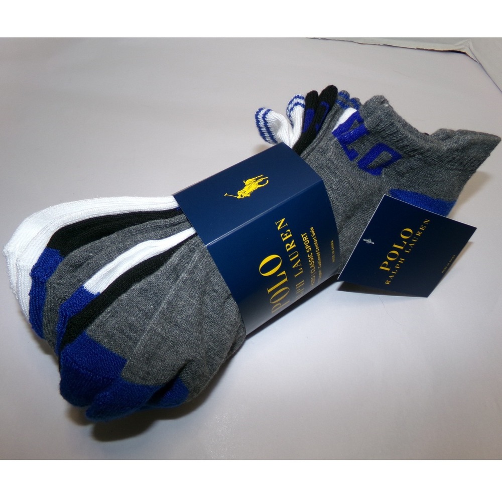 Polo Ralph Lauren Mens 6 Pair Classic Sport Ankle Socks Assorted NWT